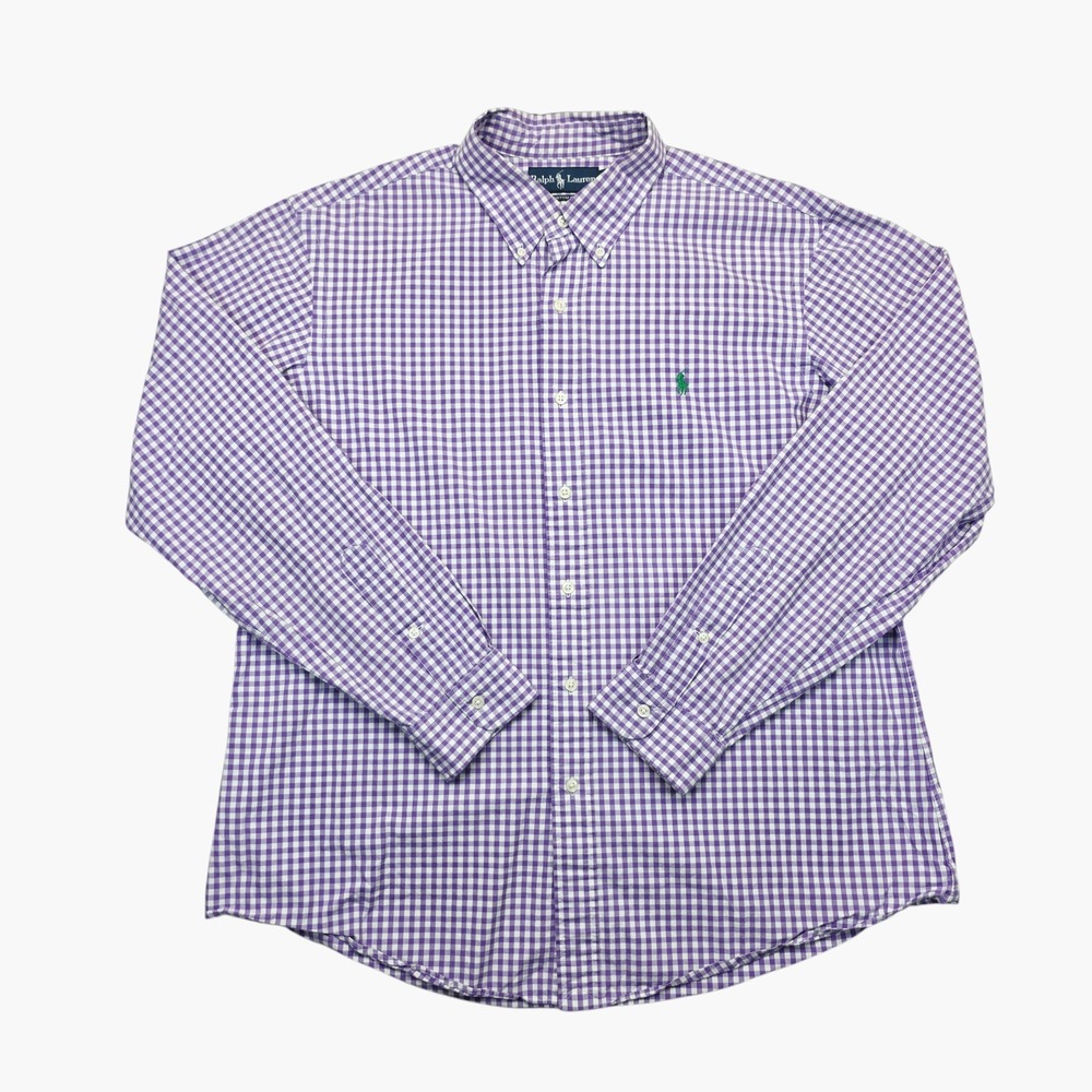 Ralph Lauren Mens XL Custom Fit Gingham Button Down Shirt Purple White Plaid